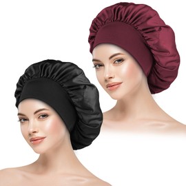 BSMKD Gorros para Regadera Ajustable (2PCS),Gorro Pelo Rizado Reutilizable Para Mujer, Bonnet Cómodo, para Dormir, Belleza, Maquillaje,Bañarse, Cuidado del Cabello (Negro+Rojo)