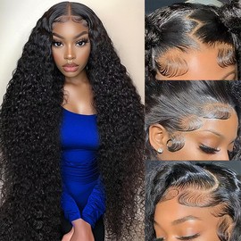 KRKRYQ 32 Inch 250% Density Deep Wave Lace Front Wigs Human Hair 13x6 HD Lace Frontal Wigs Deep Curly Human Hair Wigs for Women Pre Plucked with Baby Hair Natural Color