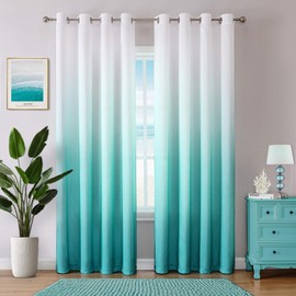 WUBODTI Teal Bedroom Curtains Ombre Light Filtering Window Curtains 84 Inches Set of 2 Panels, Turquoise and White Gradient Room Decor Grommet Curtain Drapes for Living Room Dining Room