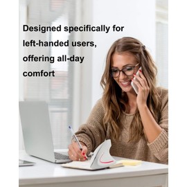 Wireless Mouse Ergonomic White Left Handed Mice, Vertical Left Hand Optical Ergo Carpal Tunnel Portable Lightweight Cordless Mice for PC Laptop Computer Mac Office Travel Middle Large Hands Women Gift