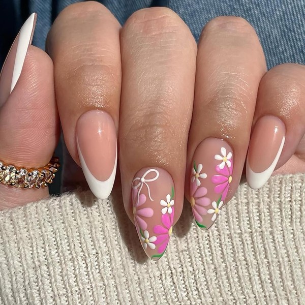Press On Nails, Summer Flower Fake Nails, Cute Design Floral