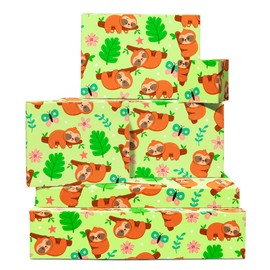 CENTRAL 23 Sloth Wrapping Paper - 6 Sheets Of Jungle Gift Wrap - Sleeping Sloths - Butterfly - Green Wrapping Paper For Birthday - Comes With Stickers - Recyclable