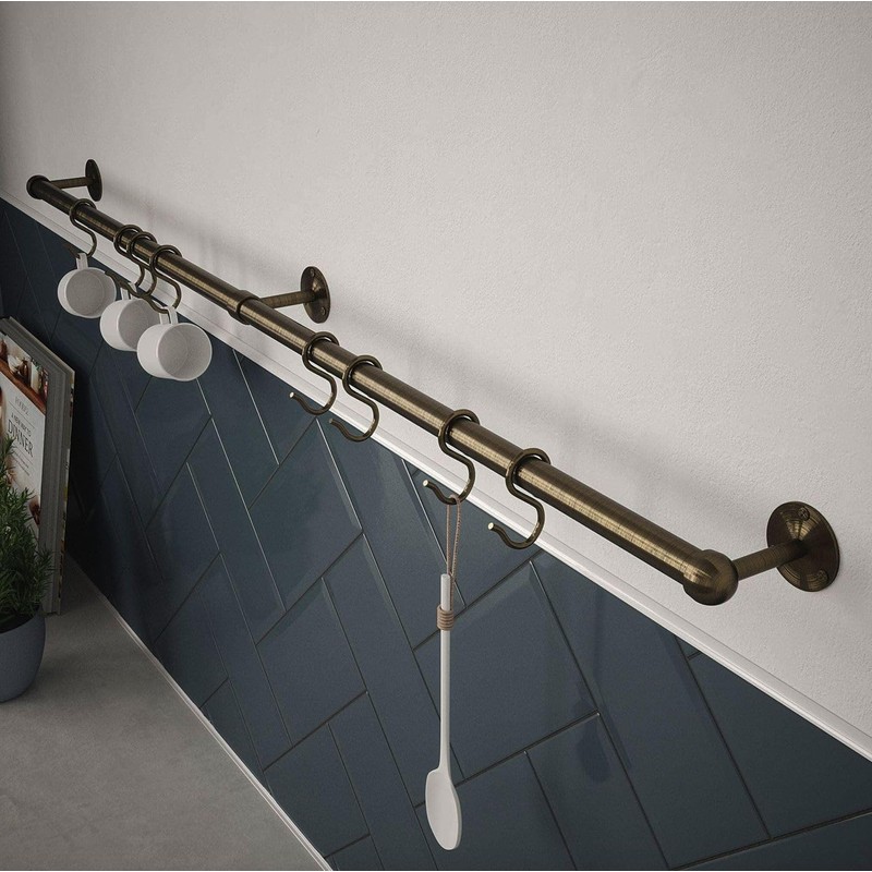 Forgeworks Stainless Steel Utensil Rail Kit, 100cm, Antique Brass