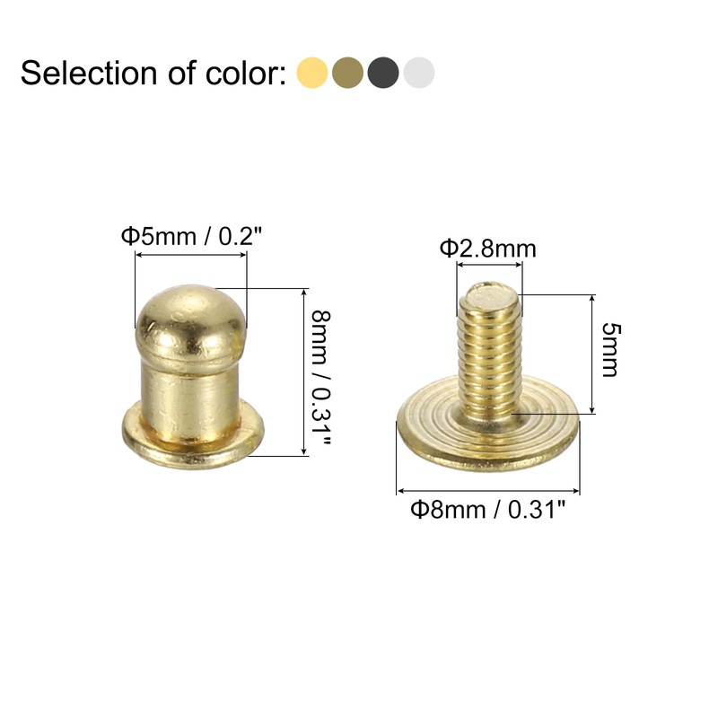 uxcell 5mm Ball Head Stud Rivets Screw Back, 100Pack Round