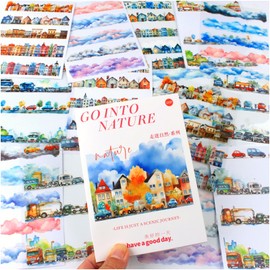 20 Sheets City Landscape Pre-Cut Journal Stickers Book for Journaling, Scrapbooking, Dual Transparent PET and Washi Stickers for Adults Junk Journals, Bujo, Collage, Planner, Album