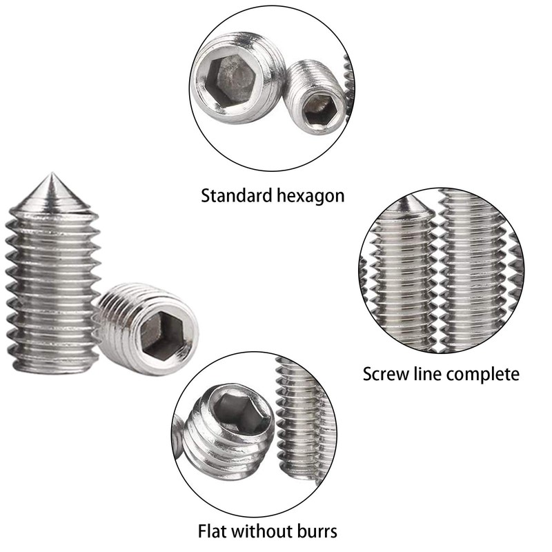 WIFUN Grub Screws (Mixed 80 Pack), A2 Cone Point Metric