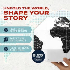 DearWorld, The Pinnable Globe with 50 Pins, 3d Map for Home, Business & Office Décor, Premium Quality Thick Paper, Assembles in Seconds, Perfect Gift for Travelers (World with Country Names Small)