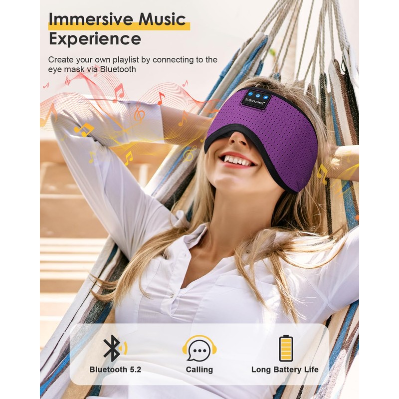 ZHENYEMEI Bluetooth Sleep Headphones White Noise Sleep Mask | 3D