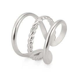 TEAMER Adjustable Geometric Open Finger Rings Letter H Shape Ring Stainless Steel Punk Party Jewellery for Women, Stainless Steel, No Gemstone