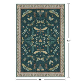 Hazo Haus Dark Teal 4x6 Floor Rug for Living Room - Vintage Floral Forest Insect Print, Washable Low Pile Non-Slip Area Rugs for Door Mat Entrance, Mudroom, Kitchen, Bedroom Beside Bed, Office