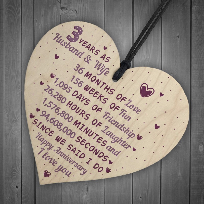 RED OCEAN 3rd Wedding Anniversary Wooden Heart Leather Third Wedding