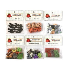 Buttons Galore 50+ botones surtidos de Halloween para coser y manualidades, juego de 6 paquetes de botones, murciélagos, linternas Jack O y más