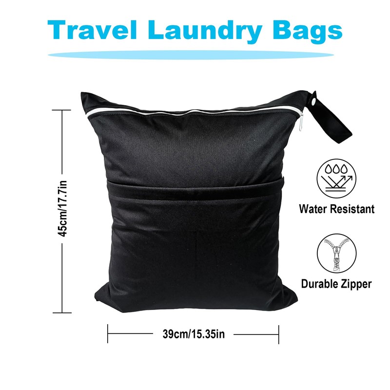 2 Pack Travel Laundry Bag with 2 Zippered Pockets &