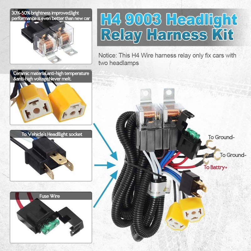 Gebildet 1 x 12 V H4 Wiring Harness Relay, Halogen