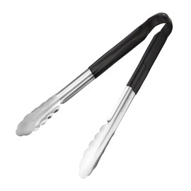 Hygiplas Pro-Grade Kitchen Serving Tongs 300mm, Black Colour Coded - General Use, Stainless Steel, Vinyl Coated Handles | CB153
