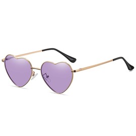 qinqilanqi-S Polarised Love Heart Sunglasses for Women Vintage Fashion Gold Metal Frame Cute Party Festival Glasses UV400 Protection, Gold/Purple