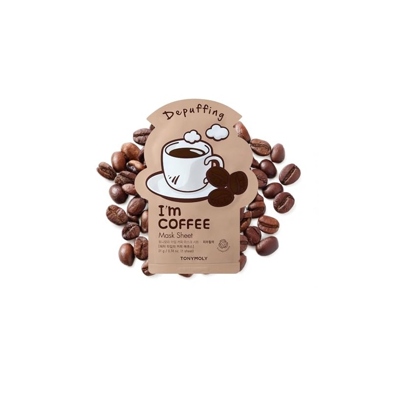 TONYMOLY I'm Coffee Sheet Mask, De-Puffing Face Treatment, Natural Ingredients,