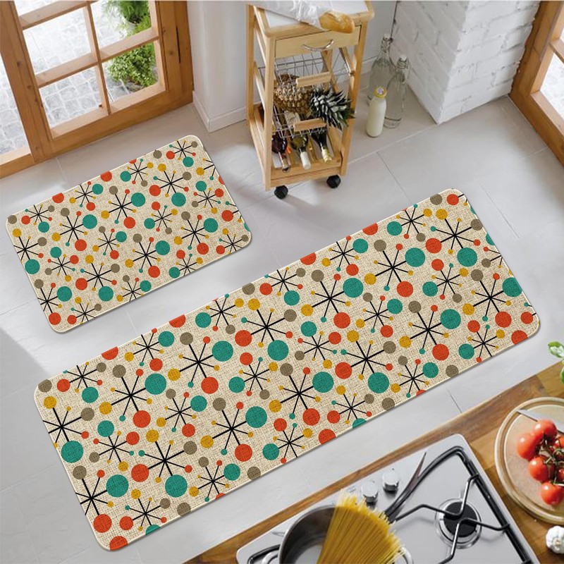 HSOWKDN Mid Century Atomic Kitchen Rugs Sets of 2 Non