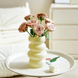 BLOFLO Colored Glass Hydroponic Flower Vase, 7-Inch Milky Yellow Glass Vase, Four-Layer Geometric Glass Vase for Home Décor, Modern Bubble Glass Vase for Home Office Wedding Table (Milky Yellow)