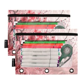 JUMBEAR Japanese Sakura Pagoda Binder Pockets for 3 Ring Binder,2 Pack,Zippered Binder Pencil Case Binder Pockets for Office College School Supplies Cosmetics