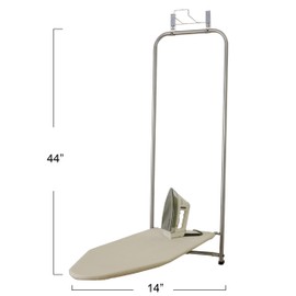 Household Essentials 144222 Over The Door Small Ironing Board with Iron Holder, Natural Cotton Cover Silver