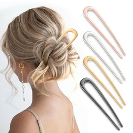 4Pcs French Hair Pin for Thick Hair, U-Shaped Hair Clips Metal French Twist Hair Pin Hair Accessories for Women (MIX)