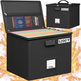 Fire Proof File Box for Documents - Portable Fireproof Document Organizer Box with Handle Waterproof Safe Locking Folder Storage with Lid
