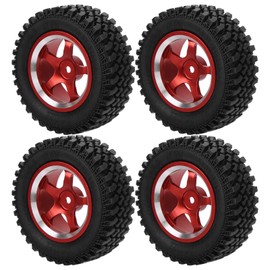 MN86 1/12 CarRed Aluminum Wheel Hub Rubber Tire RC Parts Replacement Wheels Set of 4 (Red)