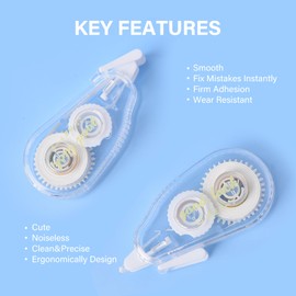 WISOPTUS Cute and Aesthetic White Correction Tape with Dispenser, 13.12ft, 8-Count Pack, Easy to use, Dry Instantly, Silent Operation, Clean and Tear-Resistant Tape Office or School Supplies（White）