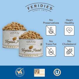 FERIDIES Unsalted Super Extra Large Gourmet Virginia Peanuts 18oz Can (Pack of 2)