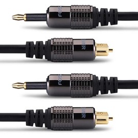 FosPower 24K Gold Plated Toslink to Mini Toslink Digital Optical S/PDIF Audio Cable with Metal Connectors & Strain-Relief PVC Jacket - 3ft/2Pack