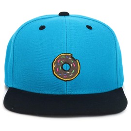 Armycrew Youth Kid's Donut Patch Flat Bill Snapback 2-Tone Baseball Cap - Teal Black