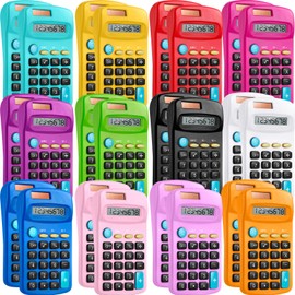 24 Packs Pocket Size Mini Calculator Basic Calculators for Handheld Angled Students 8 Digit Display Solar Battery Dual Power Small Calculator for Students Kids Home Office (12 Colors)