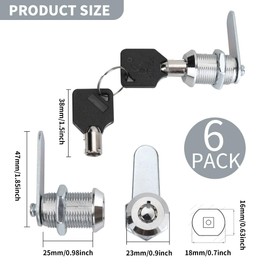 Aramanara 6 Pcs 25 mm Security Mailbox Lock, Zinc Alloy Cabinet Cylinder Locks, Thread Tubular Cam Lock with Keys for Door Drawer Letterbox Cupboard