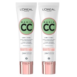 L'Oréal Paris Magic CC Cream 24H Moisturising Anti-Redness Green Cream 5-in-1 Universal Shade Long-Lasting Velvety Skin Effect - 2 x 30 ml Bottles