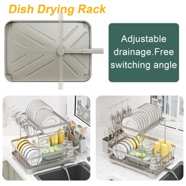 LIYI Dish Drying Rack,Large Dish Rack for Kitchen Counter,2-Tier Dish Racks with draining Tray,Detachable Capacity Dish Drainer Organizer,Grey