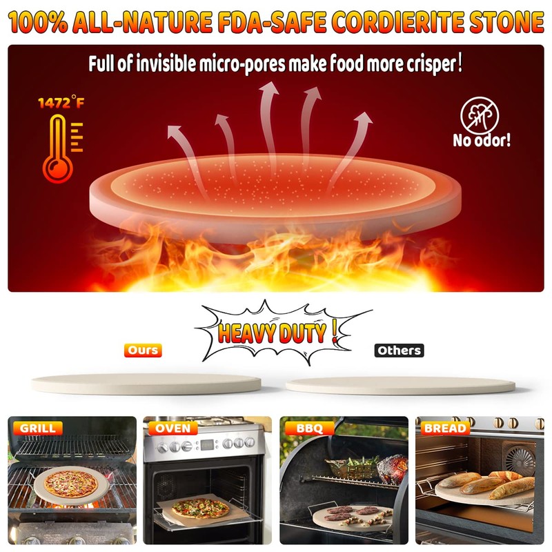 5 PCS Large Pizza Stone Set,Heavy Duty 16" Pizza Stone