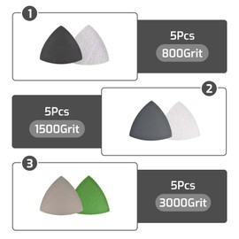Triangle Detail Sandpaper Set 800/1500/3000 Grit 3-1/2 Inch Silicon Carbide Sanding Pads Pack of 15