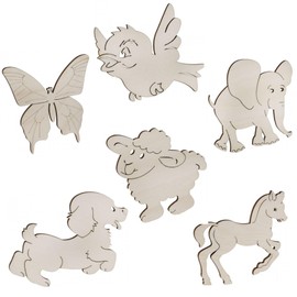 Wooden Animals Set for Painting, Wooden Figures, Crafts, Children's Wooden Toy, Size Wooden Shapes, Wooden Discs, Tree Discs, DIY 6 Pieces - 10 cm, Wooden Animals Decoration, Wooden Figures, Wooden