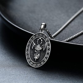 Irish Celtic Cross Necklace for Men Women 925 Sterling Silver St Christopher / Medusa / Saint Joseph Pendant Necklace Protection Religious Jewellery Gift for Men Women, Sterling Silver