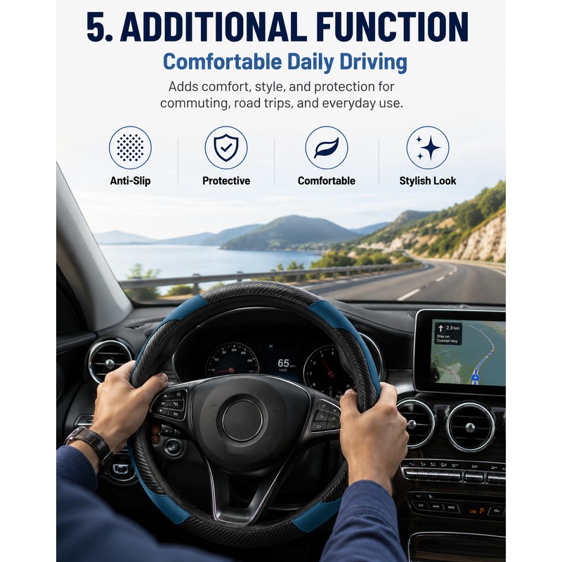 Car Steering Wheel Cover for 14.5–15 Inch Wheels – PU