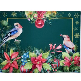 Maison Charlo | Set of 4 Placemats Christmas Bird Cloth Waterproof 17" by 13" | Dining Table Decor, Home Decor | Washable Heat Resistant for Parties, Kitchen Table | Polyester, Red