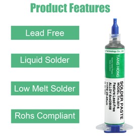 TANG HONG TH-3016 Solder Paste & TH-2530 Solder Wick Set,Sn42% Bi58% Lead Free Solder Paste,138℃ Liquid Solder Paste 30g (1 Pack), 10Ft Desoldering Wick Braid (1 Pack)