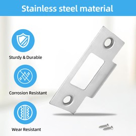 Modurio Door Strike Plate - 10 Pack Stainless Internal Door Latch Plates with Dust Boxes & Matching Screws - Durable & Easy to Install Door Latches for Internal Doors Safety