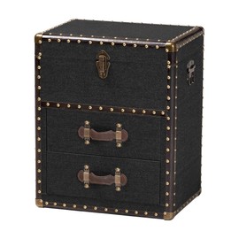 Baxton Studio Agatha Canvas Storage Trunk, 2-Drawer, Black/Brown/Dark Brown