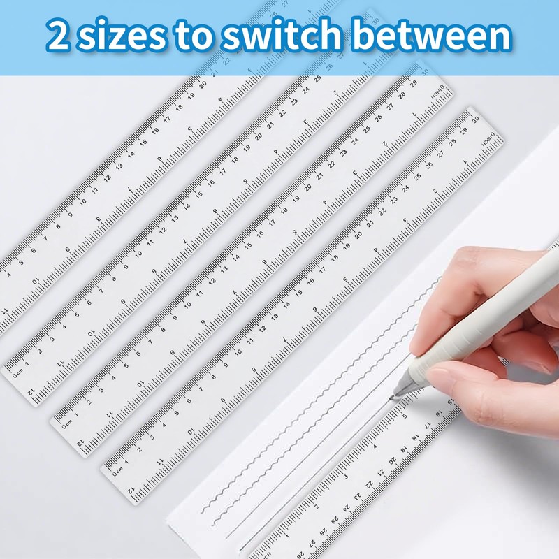 Ruler 30 cm, Pack of 12 Transparent Rulers for School