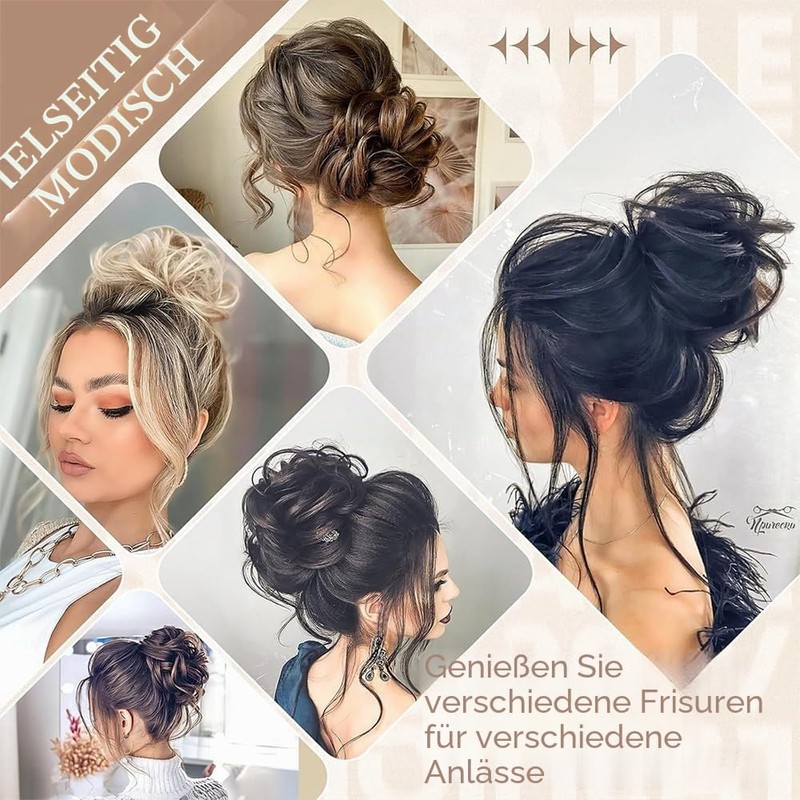 XFSRG Real Hair Extensions with Clip Messy Hair Bun for