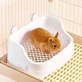 Rabbit Litter Box, Small Animals Litter Tray for Cage Detachable Bedding Litter Pan Potty Toilet Trainer Corner for Pet Rabbits Guinea Pigs Hamsters Chinchillas (White)