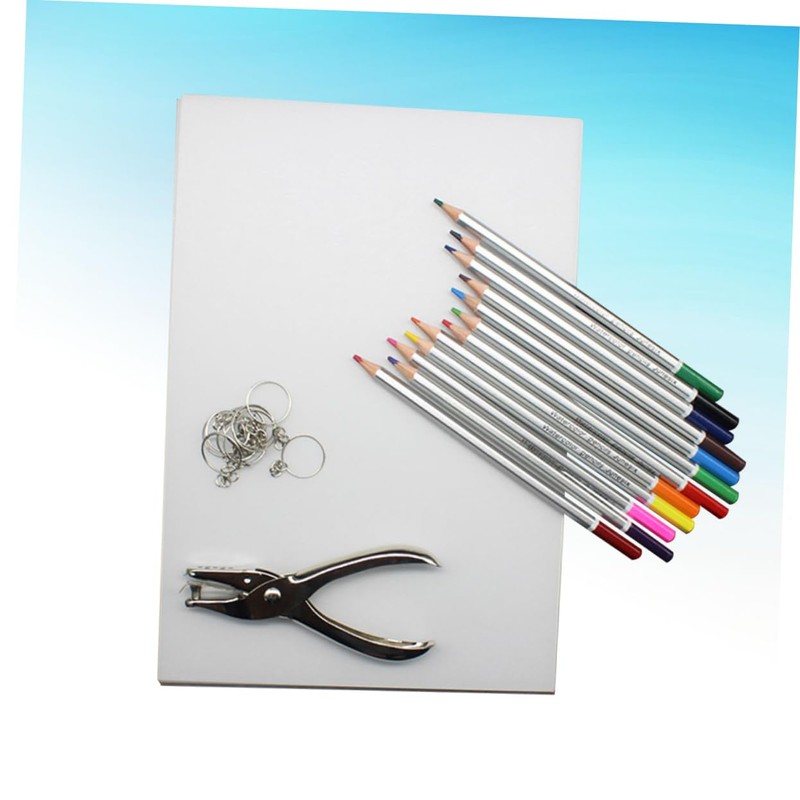 SEWACC 10sheets Unique Contraction Piece Heat-shrinkable Film Pencil Puncher Keychain