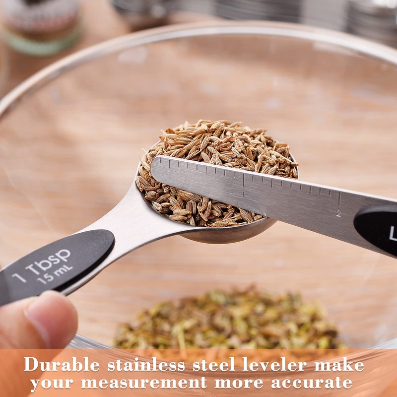 Rainberg Magnetic Measuring Spoon Set of 8 Stainless Steel Metal